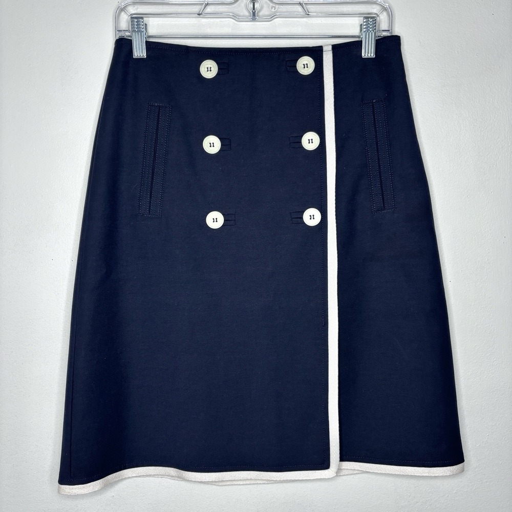 Talbots Skirt 2 Navy Blue Nautical Office Work Preppy Button Front Stretch